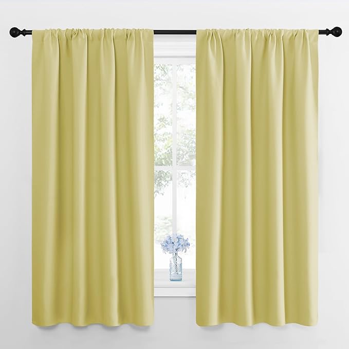 NICETOWN Blackout Curtains for Bedroom, Blackout Curtain Panels, Paler Yellow, 1 Pair, 42 by 45-inch, Window Treatment Energy Saving Thermal Insulated Solid Rod Pocket Blackout Drapes/Draperies