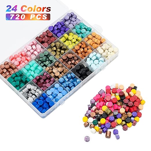 Wax Seal Stamp Kit with Gift Box, 24 Colors and 624 Pcs Wax Seal Kit with Wax Metallic Pens, Tweezers,10PCS Candles and 5 PCS Envelopes for Gift and Craft-Little Mermaid
