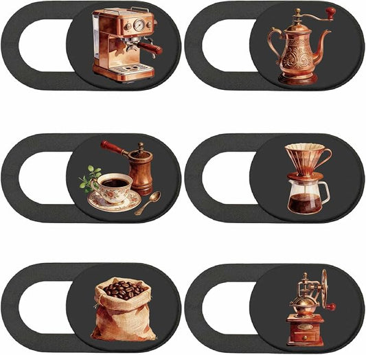 6Pcs 6 Styles Coffee Camera Cover Slide Cute Privacy Guard Accessories, 0.04 Inch Ultra Thin Webcam Cover Protector Blocker for Laptop Desktop Computer Tablet Notebook Mini PC Office Use