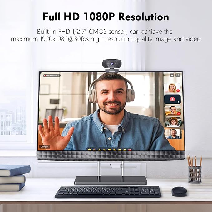 TOALLIN 1080P Full HD Webcam with Dual Microphones, Computer Web Camera, 90° Wide Angle View Without Distortion, USB Plug and Play Webcam for Video Conferencing/Online Calling/Live Streaming
