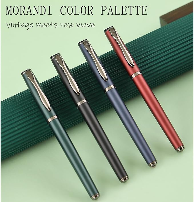Liquid Ink Rollerball Pen,Luxury Nice pen Metal Smooth writing stylish design effortless writing,fancy pens with gift case for Men & Women with 2 Refills-Inky black
