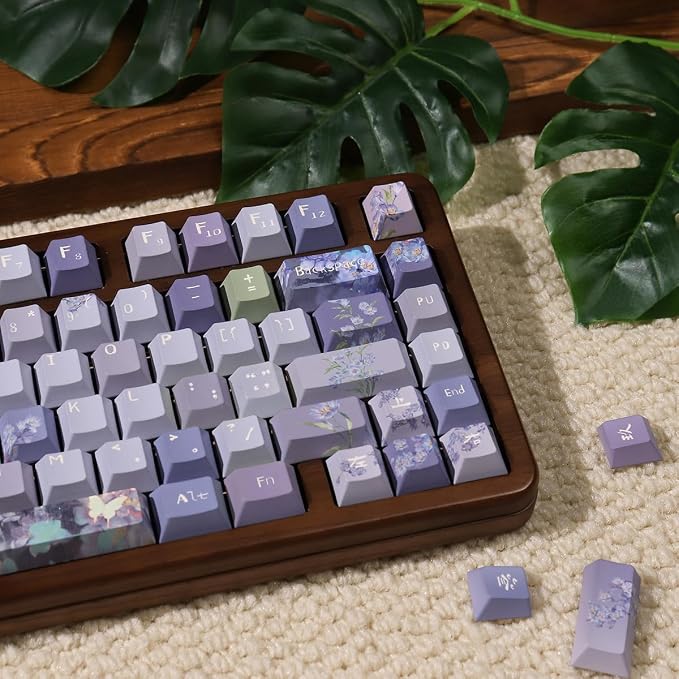 Sumgsn 152 Keys Dye Sub PBT Custom Keycaps Cherry Profile Purple Blossom Keycaps Set Fit for Mechanical Keyboards Alice Keyboard Cherry Mx Switches