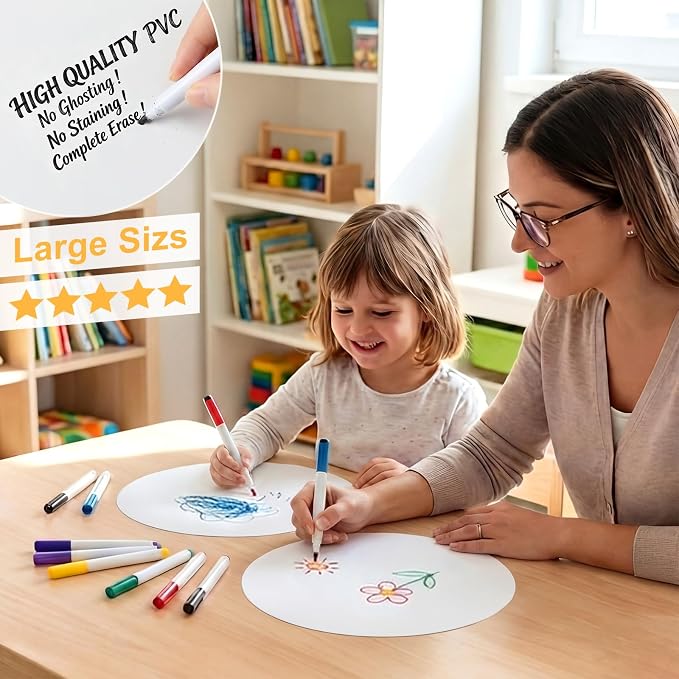 Ireer 12 Pcs 13 '' Dry Erase Dots for Classroom Table Classroom Decor Boho Colorful Stickers for Whiteboard Wall Decor Removable Dry Erase Circles for School Teacher Supplies(Solid,White Color)