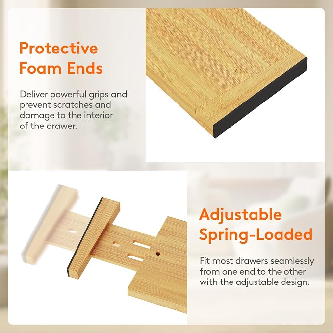 Lifewit 4" High 5 Pack Bamboo Drawer Dividers 43-54cm/17-21.5" Adjustable Wooden Drawer Organizer for Clothes/Utensils, Expandable Drawer Separator for Dresser/Kitchen/Bedroom/Office Organization