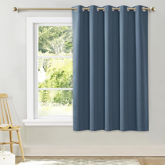 NICETOWN Bedroom Window Blackout Curtain Panel, Smoky Blue, 1 Panel, 70 x 63 inch, Thermal Insulated Blackout Drape/Drapery for Loft, Guestroom