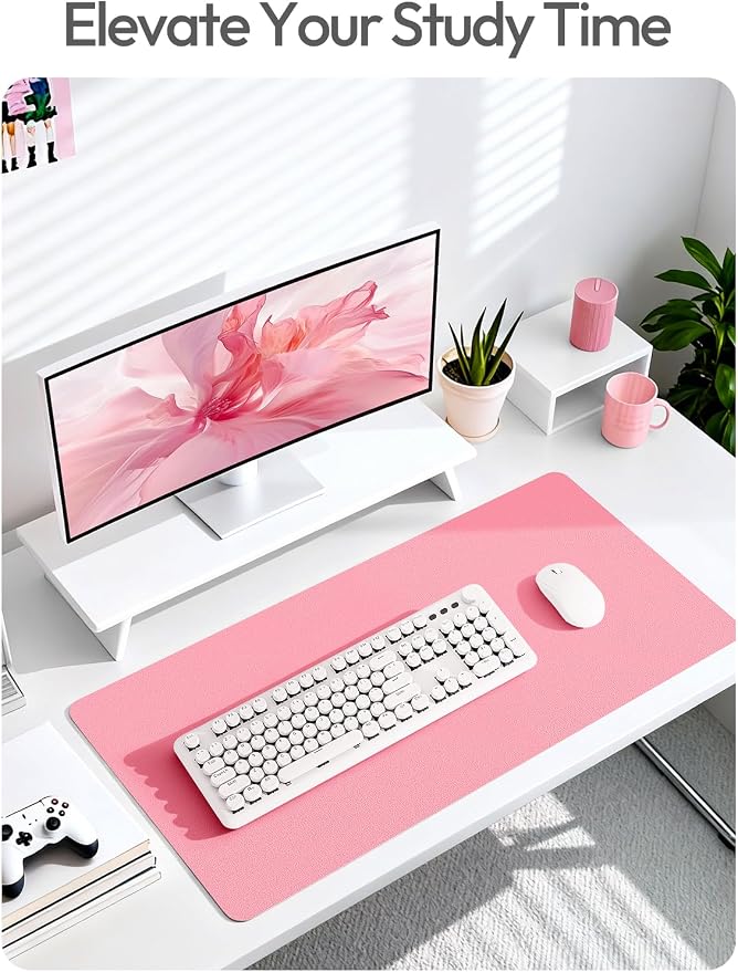 YSAGi Leather Desk Protector, Office Mat, Large Mouse Mat, Non-Slip PU Leather Blotter, Laptop Desk Mat, Waterproof Writing Pad for Office and Home(Pink, 63" x 17.2")