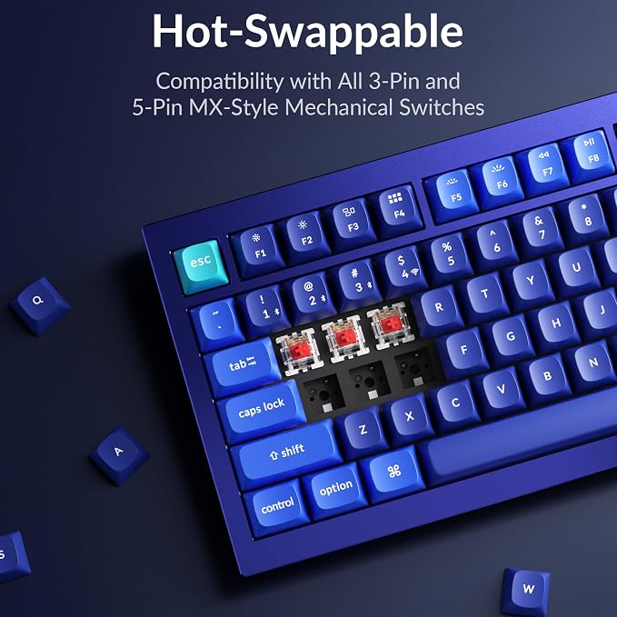 Keychron Q1 RGB Wired Custom Mechanical Keyboard Knob Version, 75% Layout QMK/VIA Programmable with Hot-swappable Gateron G Pro Red Switch Double Gasket Compatible with Mac Windows Linux (Blue)