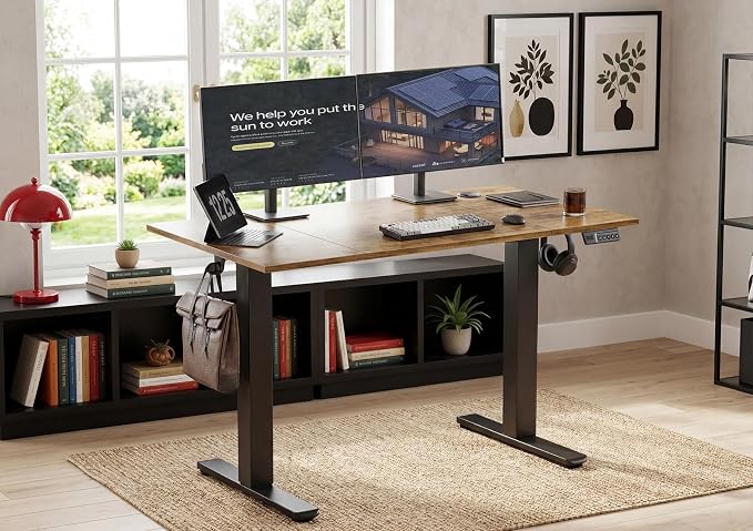 YDN Electric Standing Desk, 48x24 Inch, Rustic Brown | 3 Memory Presets, Cable Management, Adjustable Height, Sit Stand, Computer Workstation, Home Office