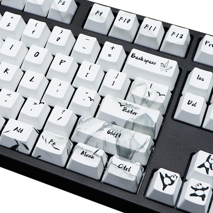 MOLGRIA Keycaps 110 Set Ink Panda for Full Sized Keyboard, Custom PBT OEM Profile Key Caps with Keycap Puller for Cherry MX Khail Switches 60 Percent Gaming Keyboard