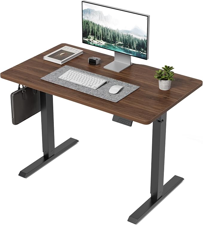 DESINO Standing Desk, 40 × 24 Inches Electric Height Adjustable, Sit and Stand Up, Computer Office Desk with Splice Board, Black Frame/Black Walnut TOP