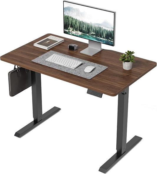 DESINO Standing Desk, 40 × 24 Inches Electric Height Adjustable, Sit and Stand Up, Computer Office Desk with Splice Board, Black Frame/Black Walnut TOP