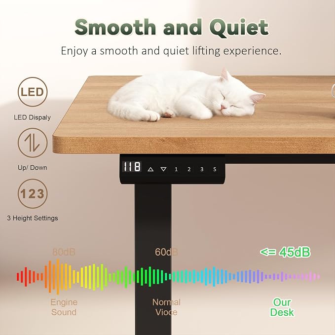 YOMILUVE 66 inch Rattan L Shaped Standing Desk with Storage for Home Office | Corner Electric Standing Desk with Drawers ＆ Storage Shelves, Height Adjustable Computer Desk with Power Outlets, Oak