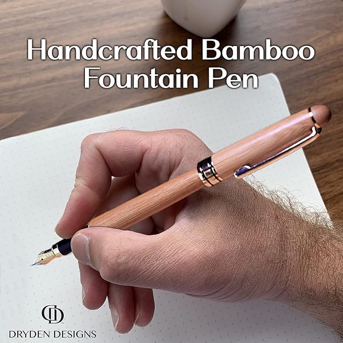Dryden Designs Luxury Bamboo Fountain Pen with Ink Refill Converter and Matching Gift Case - Smooth & Elegant, Gift Set for Calligraphy Writing, Signature, Journal, Artist and Professionals
