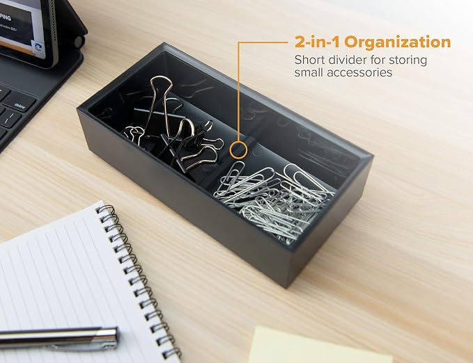 Bostitch Office Konnect Desk Organizer Accessory Tray, Wide, Stacks for Desktop Storage, Black