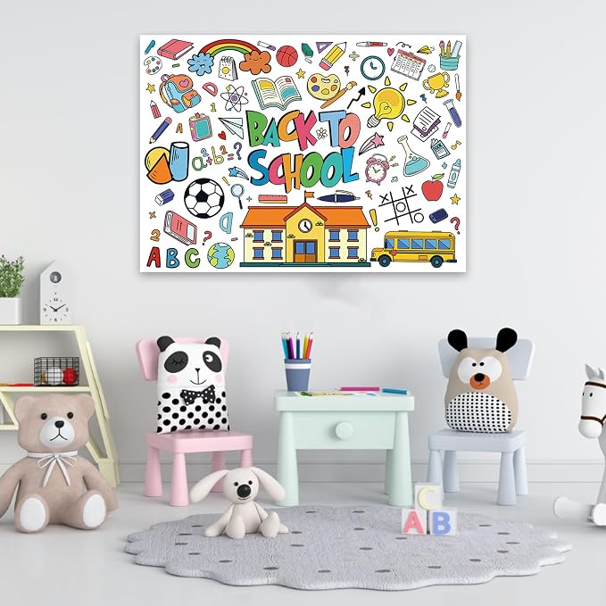 Back to School Coloring Posters for Kids, Large Coloring Poster Kids Coloring Tablecloth, Welcome Back Coloring Sheets Coloring Table Cloth for Classroom Activity Craft, Back to School Supplies