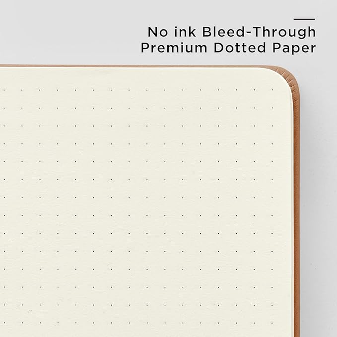 &And Per Se Dotted Journal Notebook, A5 Hardcover Leather Dotted Journal, 160 Pages 100gsm Thick Dot Grid Paper, 3 Sheets of Stickers Included - 5.7'' x 8'' (Light Brown)