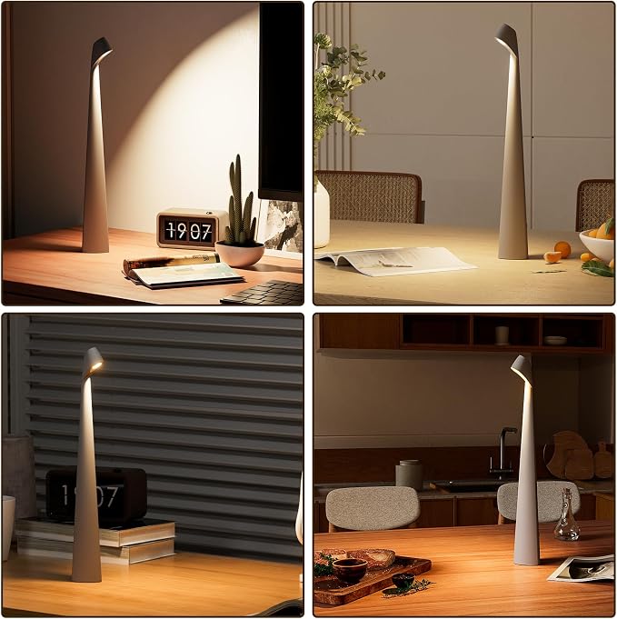 HAPYGI Portable Cordless LED Desk Lamp,Rechargeable Wireless Table Lamp, 3-Level Brightness, Patio Table Lamp, Bedside Night Light, Dining Room Ambient Light, Reading Light (Grey)