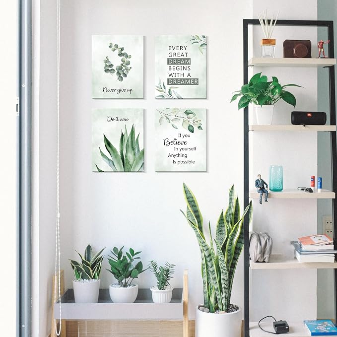 CHDITB Inspirational Plant Art Office Decor, Positive Affirmations Wall Decor, Botanical Canvas Motivational Framed Wall Art,Set Of 6(8x10 Inch) Eucalyptus Leaves Sage Poster For Classroom Home Decor