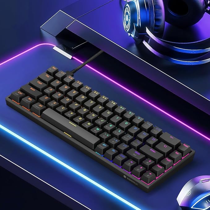 KOORUI 60% Mechanical Gaming Keyboard, Mixed Colors LED Backlit Ultra-Compact 68 Keys, Mini Wired Keyboard with Blue Switch for Windows Laptop PC/Mac OS/Xbox