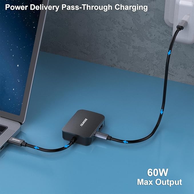 BENFEI USB C HUB 4in1, USB Type-C to HDMI VGA Adapter, USB C to USB Adapter, USB Type-C Power Delivery, Compatible with iPhone 15 Pro/Max, MacBook Pro/Air 2023, iPad Pro, iMac, S23, XPS 17