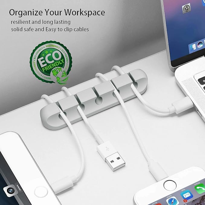 Desk Accessories for Charging Organizer - 5 Packs Grey Computer Desk Accessories and Adhesive Cord Organizer for Cable Holder Cleans Up Messy Wires at Home, Car and Office (7-5-3-1-1 Slots) | Self Adhesive, Office, Car, Grey Silicone Cord Keeper, Cable...