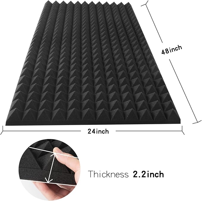 2 Pack Black Acoustic Foam Panels,48x24x2 Inch Sound Proof,High Density Soundproof Wall Panels,Fireproof Cancelling Foam Studio (Black, 2 PCS)