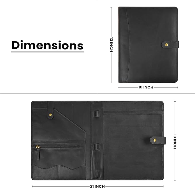 Leather Resume Portfolio Folder for Interview, Professional Padfolio Organizer Binder A4, Graduation & New Job Gift for Men Women – Black