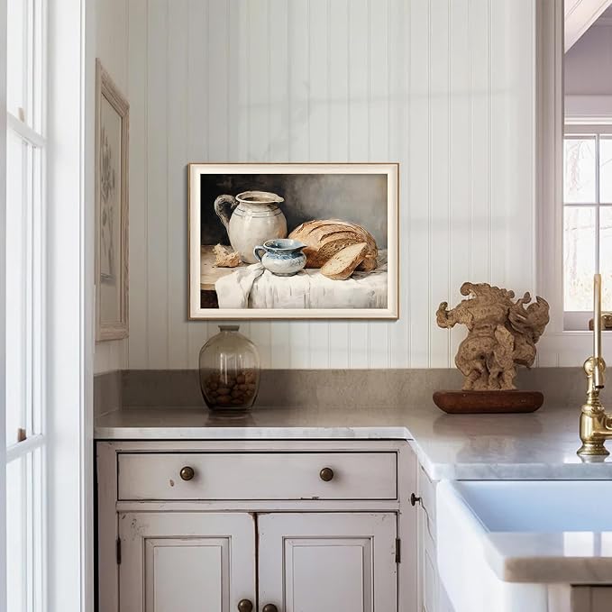 Framed Canvas Wall Art Room Decor, Vintage Sourdough Bread Kitchen Art Farmhouse Wall Decor, Rustic Vintage Painting Prints Wall Decor Picture for Kitchen, Dining Desktop Decor - 16x24Inch