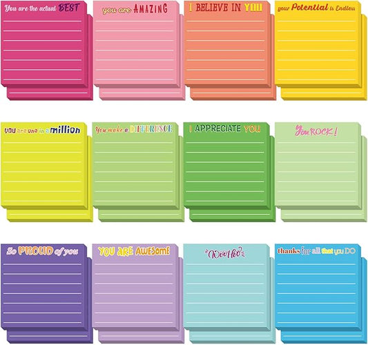Yinder 24 Pcs Inspirational Sticky Notes Thank You Gift Motivational Sticky Note Pad Employee Appreciation Gift Bulk for Staff Coworker Teacher Nurse Office Groups 3 x 3'' (Appreciation,Dark Color)