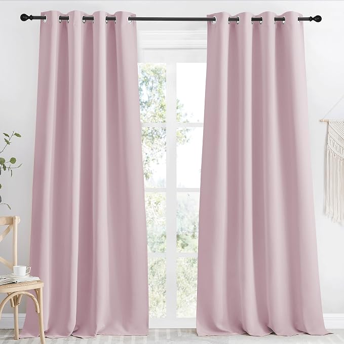NICETOWN Kitchen Blackout Window Curtain Panel, Baby Pink, 1 Panel, 55 by 90 inches Long, Home Fashion Thermal Insulated Solid Grommet Room Darkening Drape for Apartment