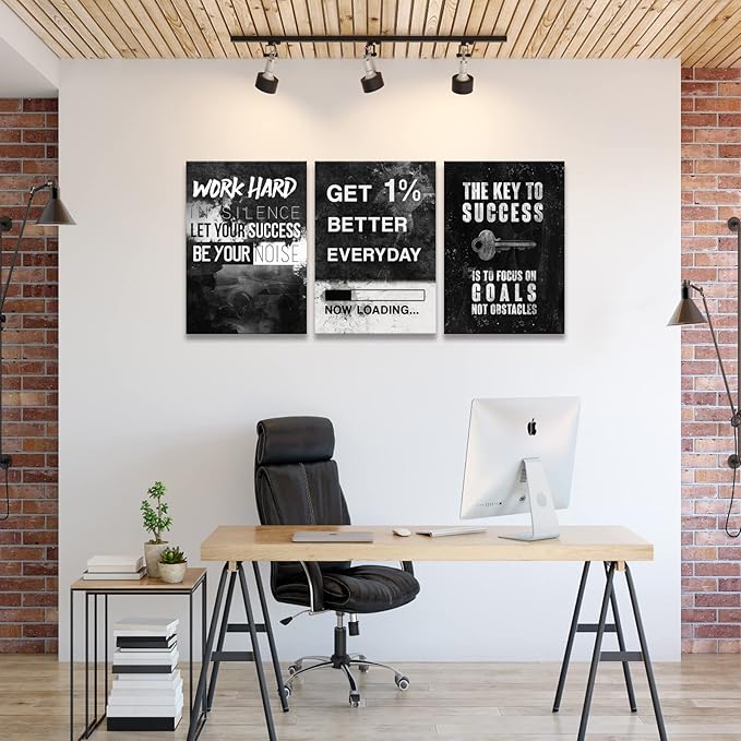 KAWAHONE Motivational Success Canvas Wall Art for Home Office Workplace, Perseverance Leader Canvas Quotes Motivate Success Positive Poster Framed -Wrapped Framed Ready to Hang
