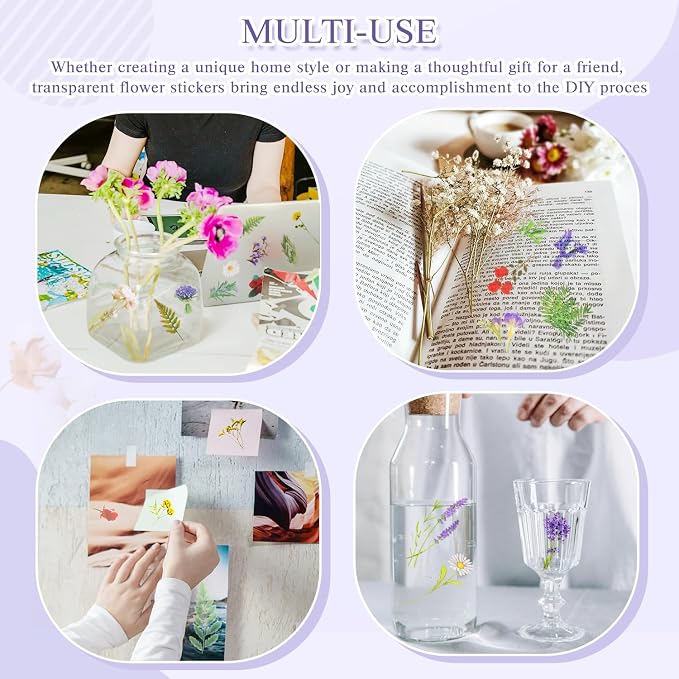 36 Sheets Flower Stickers for Scrapbooking,576 Pcs Self-Adhesive Transparent Flower Stickers Scrapbook Supplies Journaling for Adult Card Making Letters DIY Water Bottle Cards Decoration