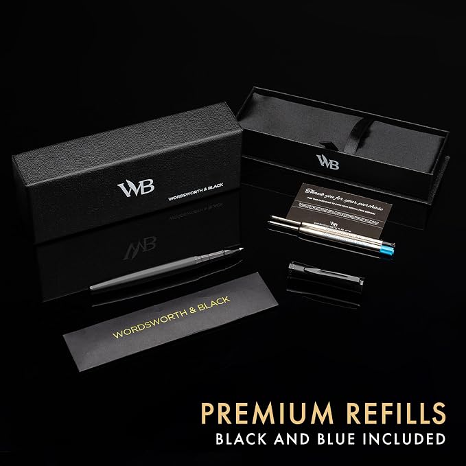 Wordsworth & Black Rollerball Pen [All Black], Includes Fountain Pen Set [All Black], Medium Nib, 24 Ink Cartridges, Refill Converter and Premium Gift Case