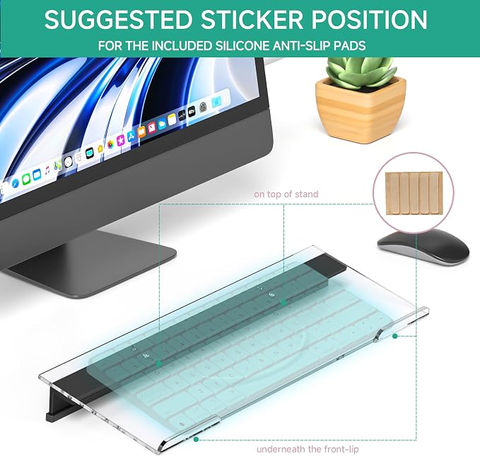 Ergonomic Computer Keyboard Stand - Adjustable Keyboard Riser Tilt Clear and Black Acrylic Keyboard Tray Non-Slip Elevated Typing Key Board Holder Lift for Home Office Desk Accessories