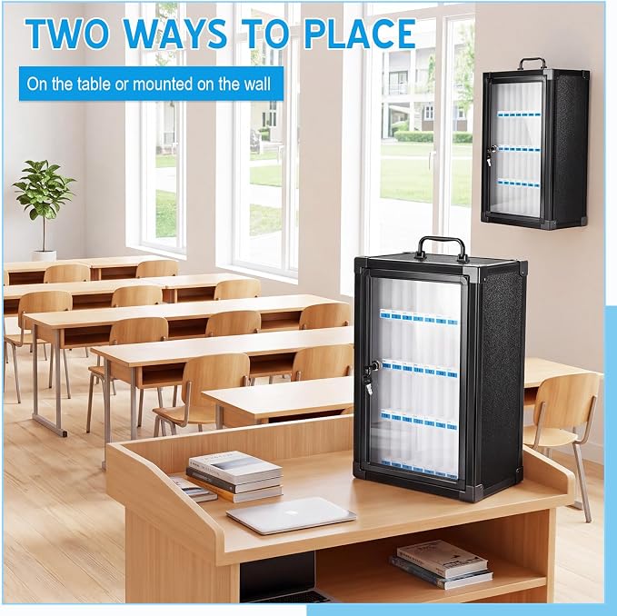 Amylove 36 Slots Cell Phone Locker Cabinet Aluminum Alloy Locker Pocket Chart Storage Box Cabinet Wall-Mounted Cell Phones Storage Box with Handle for Office Classroom Gym(Graphite Gray)