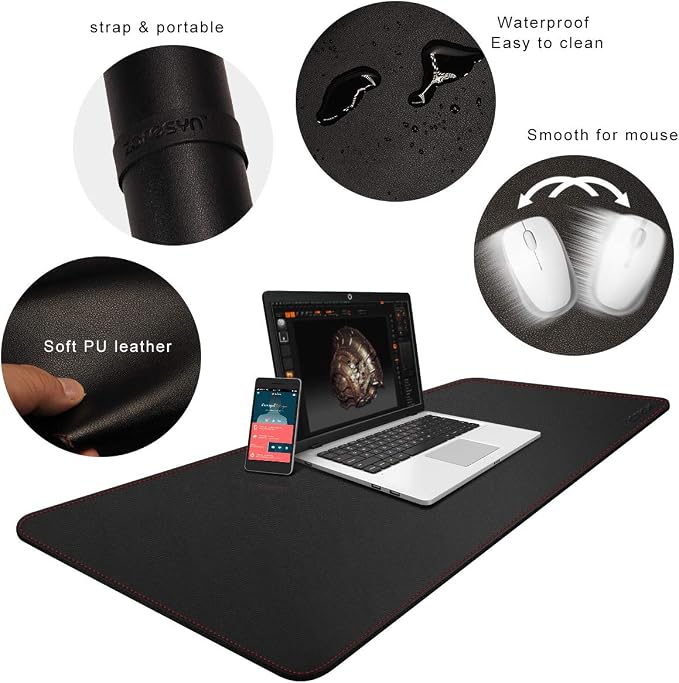 ZORESYN XXL Desk Mat - 43.3"x19.7" PU Leather Desk Pad for Office & Home, Waterproof and Durable Desk Protector for Keyboard and Mouse (Black)