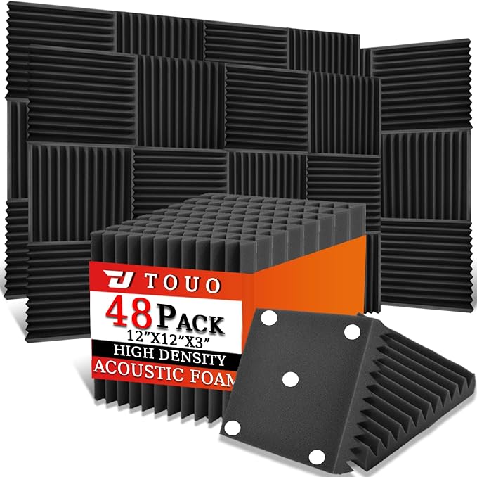 48 Pack Acoustic Panels – Sound Proof Foam Panels for Wall 12"x12"x3", Flame Retardant Wedge Acoustic Foam, High-Density Sound Absorbing Panels for Home Studio(Black, 3" Thick 48 Pack)