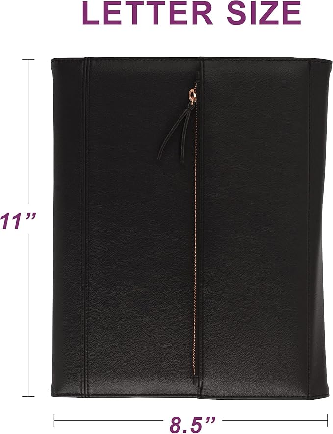 Samsill Professional Faux-Leather Padfolio for Women with Magnetic Flap Closure, Pen Loop and Side-Loading Notepad, Black