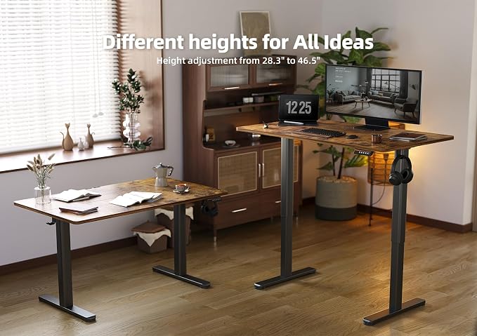 YDN Standing Desk, Electric Adjustable Height Stand up Desk, 55x24 Inches Sit Stand Home Office Desk with Splice Board, Rustic Brown Top