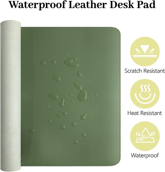Green Desk Pad and Keyboard Wrist Rest, 3in1 Mousepad + Keyboard Wrist Rest+Mouse Wrist Rest for Home Office Table Computer Cover. (31.5×15.7,Green)