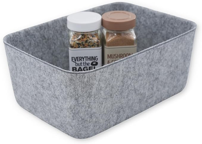 Felt deep Storage Bins lidded Drawer Organizer Caddy for junk stuff stationery makeup jewelry closet bathroom minimalist lifestyle (Gray Bin, S)