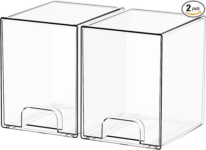 2 Pack Clear Stackable Storage Drawers,7.6" H Baby Bottle Organizer,Acrylic Drawer Containers for Cosmetics,Skincare,Beauty Products,Cabinet,Vanity,Kitchen,Under Sink and Bathroom Storage Bins