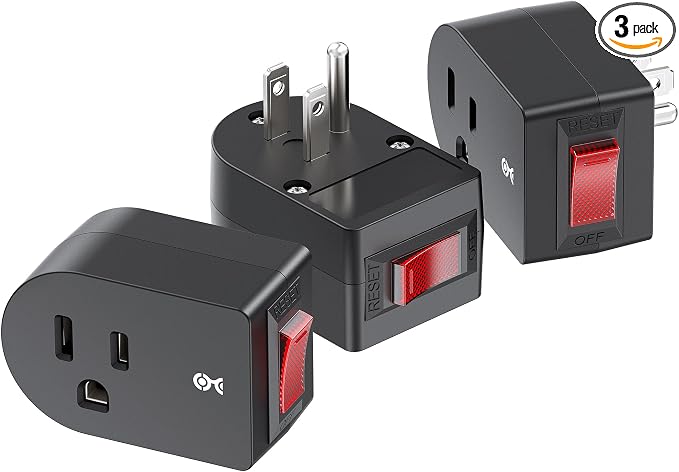 [ETL Listed] Cable Matters 3-Pack Grounded Outlet Switch with On Off, Plug Switch On Off, Single Outlet Adapter, Black
