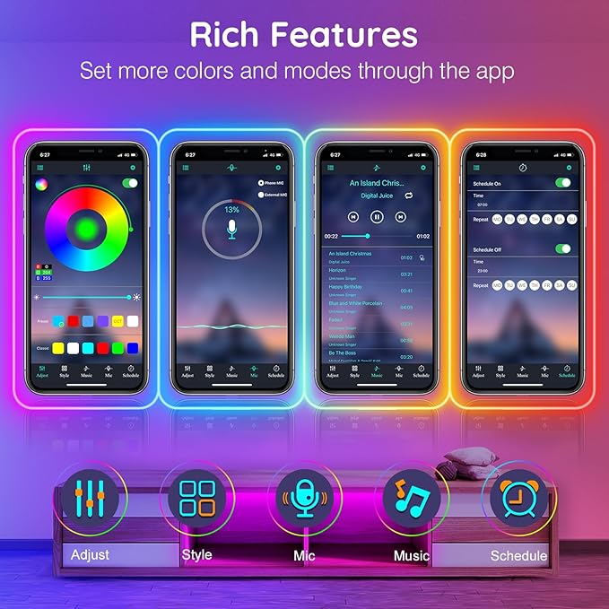 AILBTON 18m Smart Waterproof LED Neon Lights, Music Sync Color Changing, App & Remote Dual Control, High-Appearance Decor Lights for Multiple Scenes