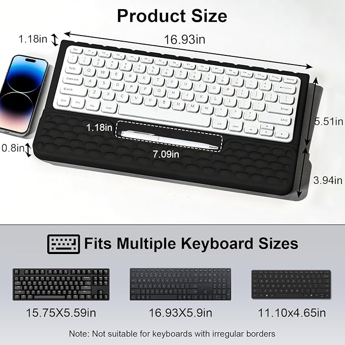 Keyboard Stand with Wrist Rest, Computer Keyboard Pad with Wrist Support, Ergonomic Keyboard Riser Holder Lift Tray, Soft Memory Foam Desk Wrist Pad for Office, Home, School - Black