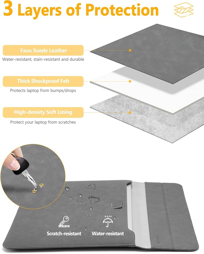 HYZUO 13 Inch Laptop Case Sleeve with Stand for 2026-2018 MacBook Air 13 M5 M4 M3 M2 M1, 2026 13" MacBook Neo, 2026-2016 MacBook Pro 13 M2 M1, iPad Pro/Air 13, Surface Pro 12-3, XPS 13, Dark Gray