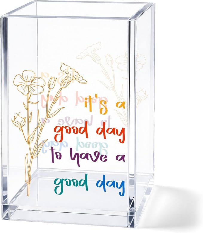 Acrylic Pen Holder Cup, Inspirational Little Reminders Desk Decor, Positive Affirmations Pencil Holder Organizer, Mental Health Gift for Women Coworker Friend