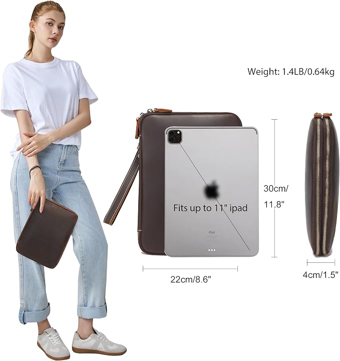 LANNSYNE Full Grain Leather Travel Cable Accessories Bag, Electronic Organizer Carry Case Double Layer Storage Case for Cables, Charger, Phone, Power Bank