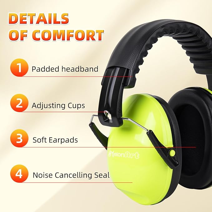 MelonArt Kids Ear Protection Ear Muffs Noise Cancelling Headphones for Kid Toddler Adult Autism Sensory, 27dB Noise Reduction Earmuffs Hearing Safety for Shooting Monster Truck Concert Fireworks