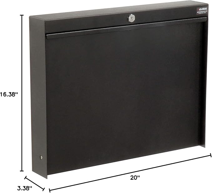 Global Industrial Wall Mounted Fold Down Shop Desk with keyed Lock, 50 Lbs Capacity, Steel Construction, 20" W x 3-3/8"D x 16-3/8"H, Black Powder Coat Finish